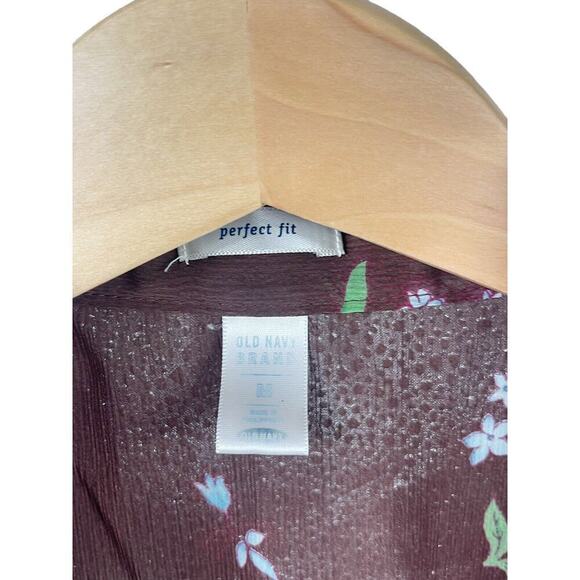 Old Navy Brown Floral Flutter Sleeve Fairy Sheer Tie Front Cardigan Womens M - Picture 2 of 5
